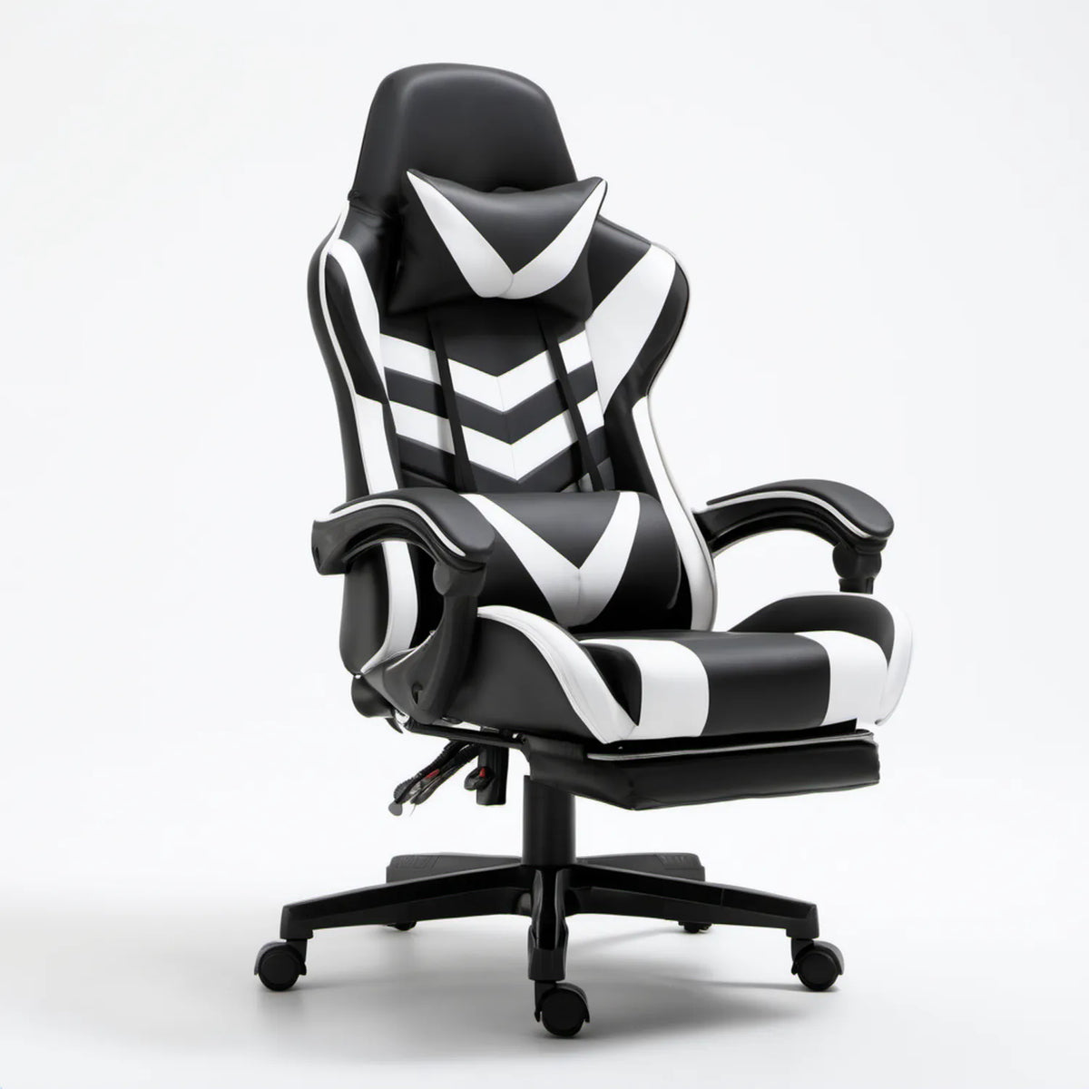 Fotel gamingowy obrotowy czarno-biały z ekoskóry PU 65 x 65 x 119-129 cm