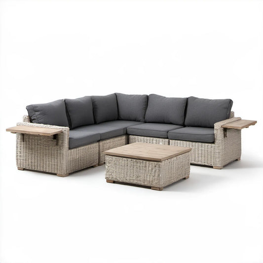 Narożny zestaw ogrodowy z technorattanu PE 250 × 250 × 85 cm Szary/Antracytowy/Naturalny