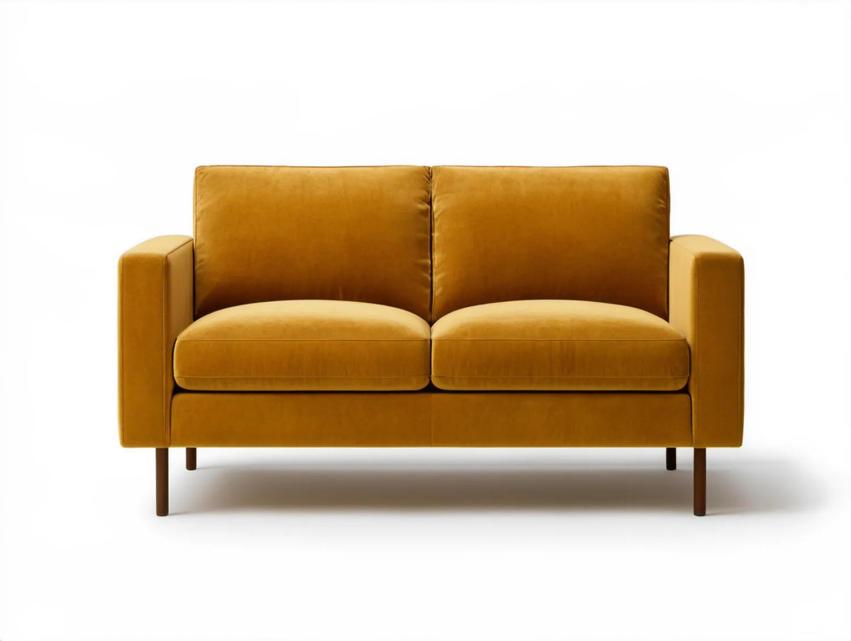 Musztardowa sofa dwuosobowa z aksamitnym obiciem 160 x 85 x 82 cm
