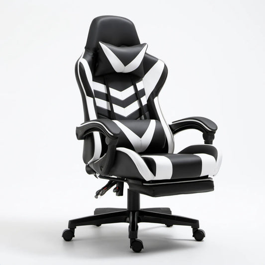 Fotel gamingowy obrotowy czarno-biały z ekoskóry PU 65 x 65 x 119-129 cm