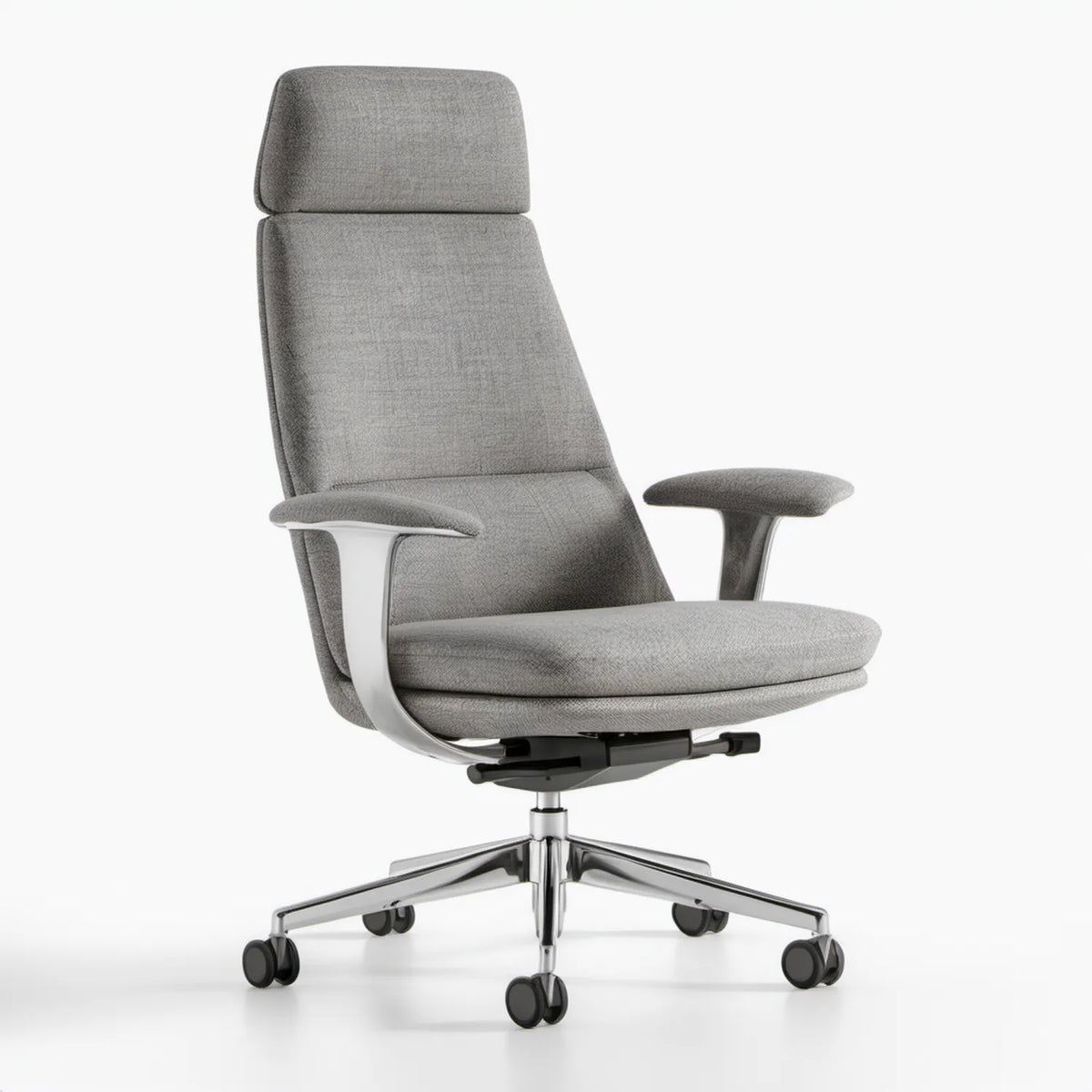 Ergonomiczny fotel biurowy obrotowy szary z wysokim oparciem, 68 x 68 x 118–128 cm
