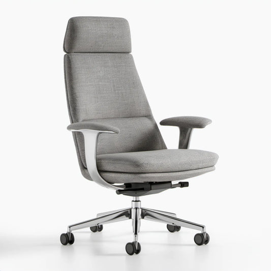 Ergonomiczny fotel biurowy obrotowy szary z wysokim oparciem, 68 x 68 x 118–128 cm