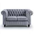 Dwuosobowa sofa Chesterfield szara z czarnymi nóżkami, aksamitna, 170 × 90 × 75 cm