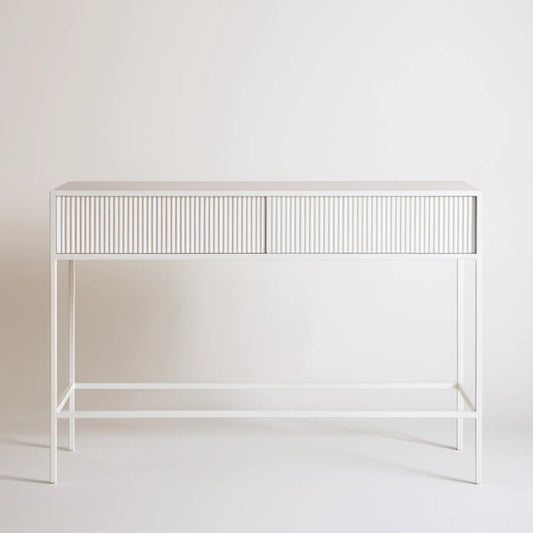 Białe biurko prostokątne z 2 szufladami 120 x 60 x 75 cm ze stali i płyty MDF