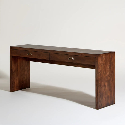 Klasyczne biurko z 2 szufladami, ciemnobrązowe, 140 x 60 x 75 cm, MDF z fornirem orzechowym
