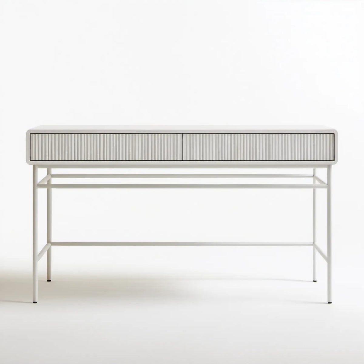 Białe biurko z 2 ryflowanymi szufladami, MDF i stal, 120 × 50 × 75 cm