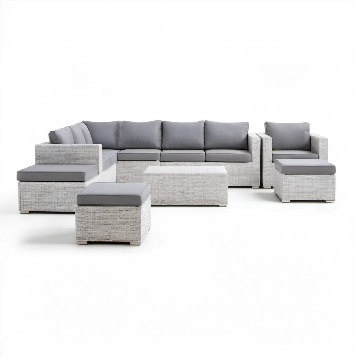 8-częściowy zestaw wypoczynkowy z technorattanu PE, jasnoszary i szary, sofa 280 x 70 x 60 cm
