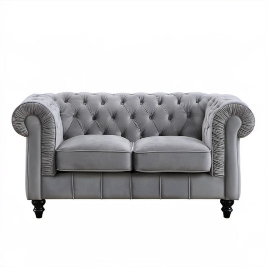 Dwuosobowa sofa Chesterfield z aksamitną tapicerką, szara/czarna, 170 × 90 × 78 cm